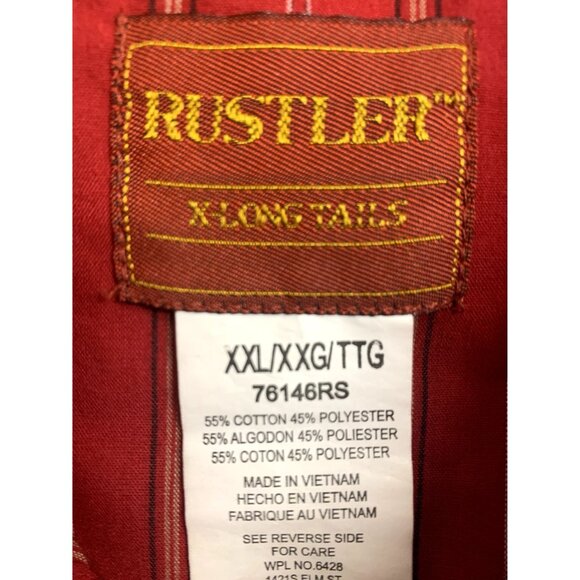 Rustler Men's Western Pearl Snap Shirt Size 2XL Red Striped - Picture 4 of 4